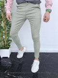 Men's slim-fit plaid casual trousers with 3D digital printed pattern in straight-leg style