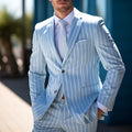 Men's blue white button British style suit jacket with straight hem design