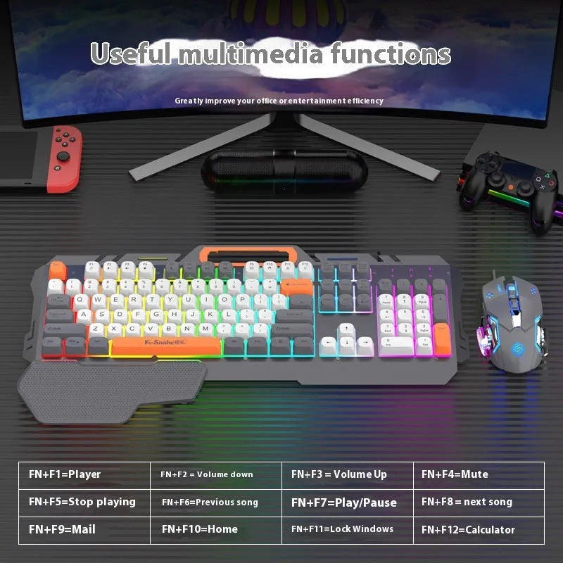 Blue wired gaming keyboard and mouse set with backlit keys and 1.5m USB cable