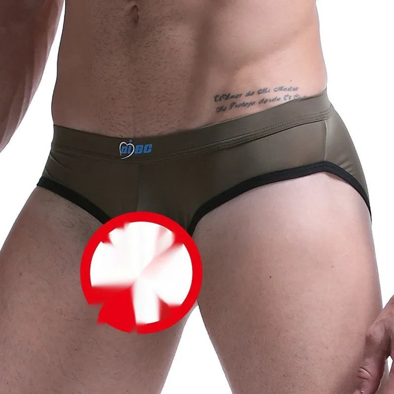 Men's ice silk bazooka briefs in multiple colours showing bullet separation design