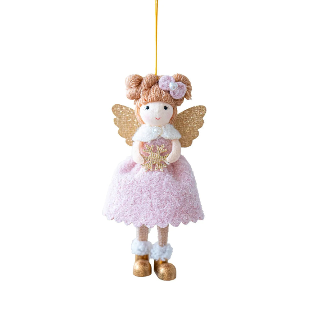 Pink and white Christmas angel wings plush pendant made from cloth material with modern simplicity design