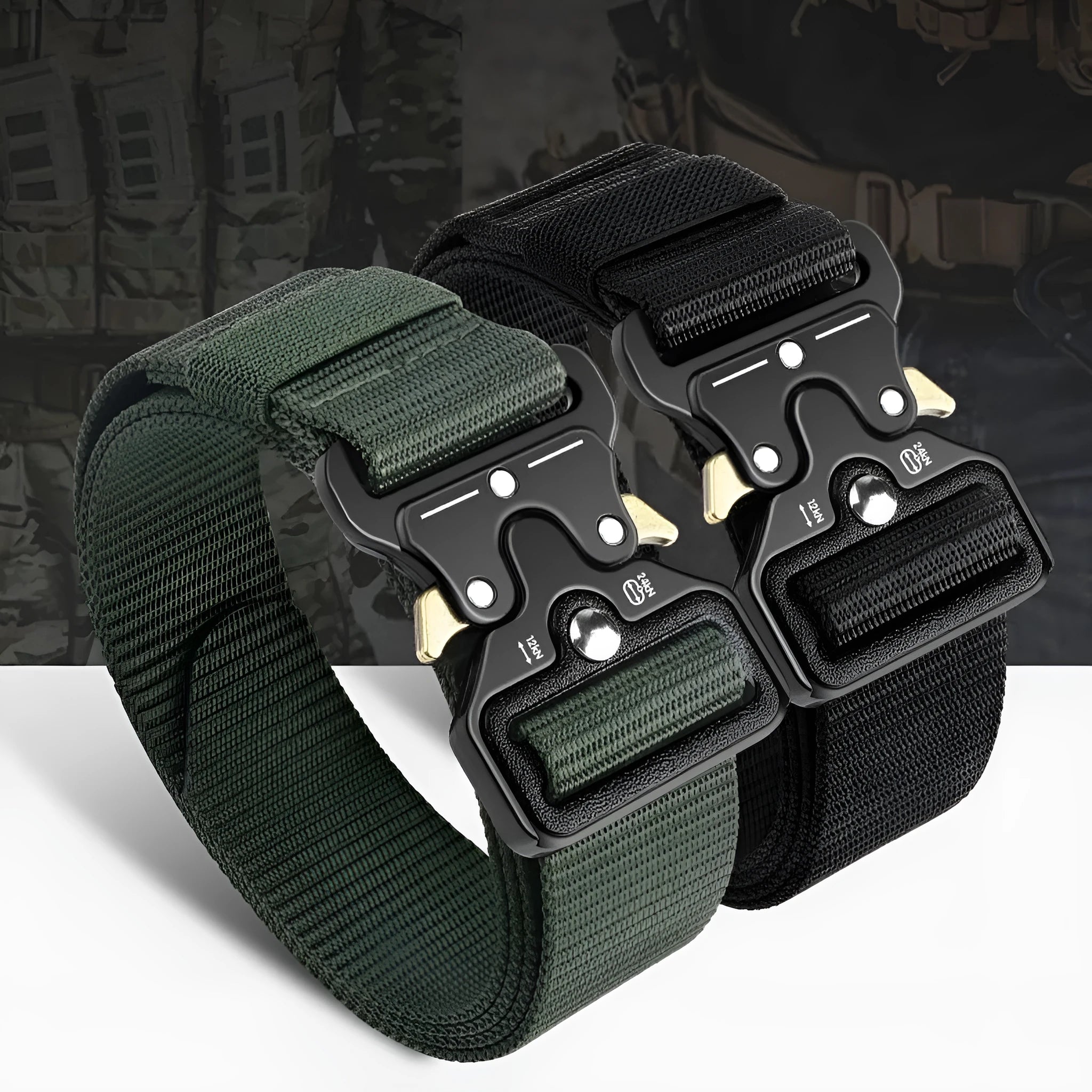 Men's thick canvas tactical belt with alloy buckle in Army Green colour