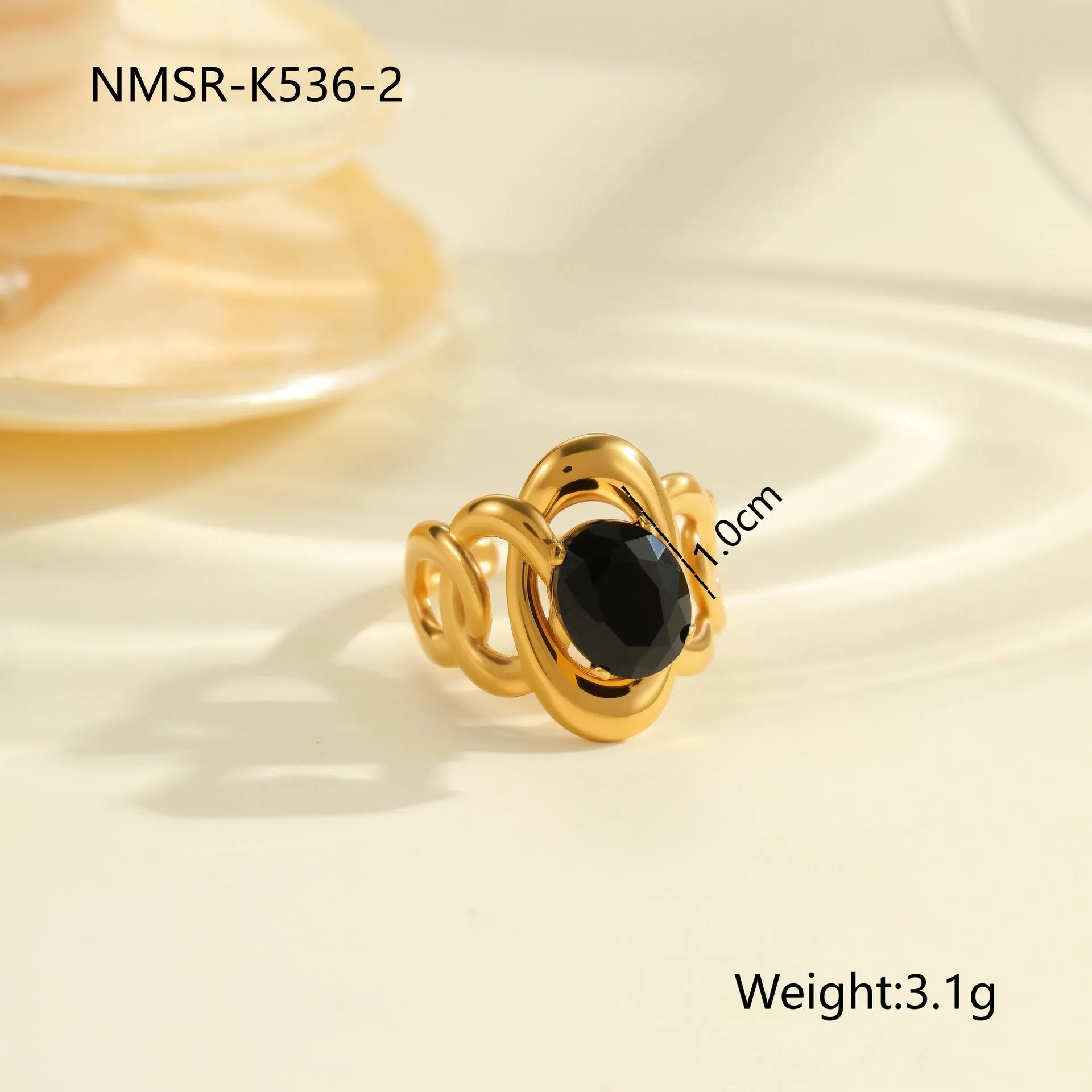 Geometric stainless steel ring for women with zircon detail and open adjustable design.