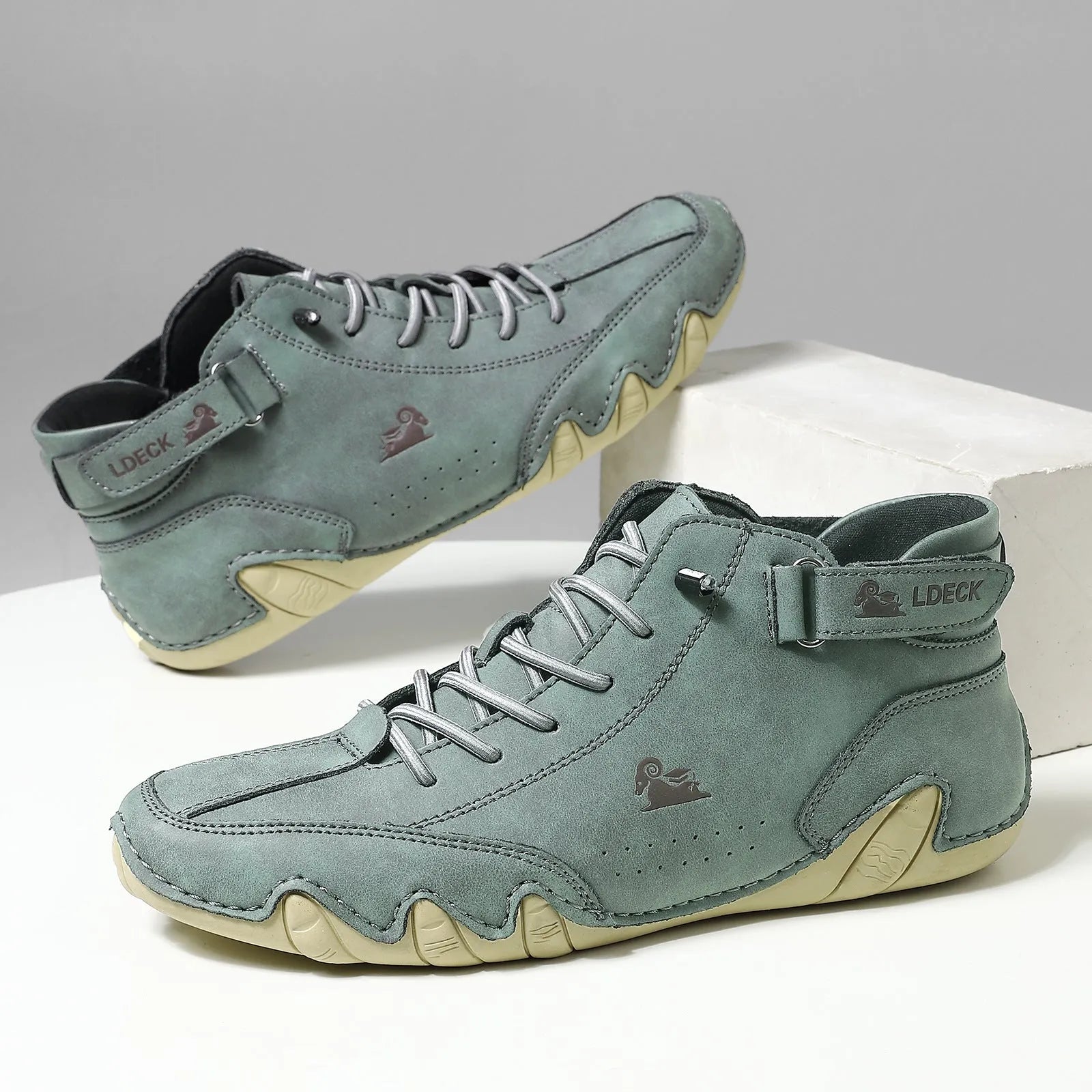 Octopus men's high top shoes with round toe, mid-tube height, and non-slip rubber sole