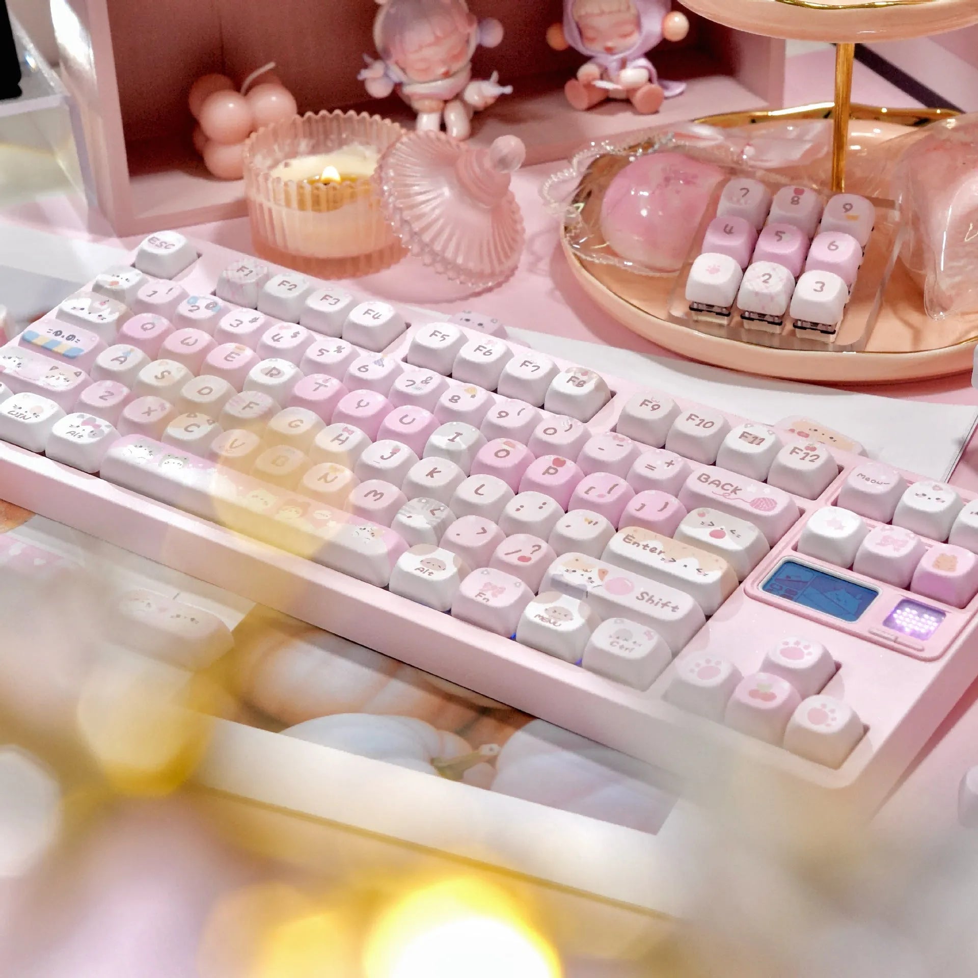 Pink MOA Height Full Five-sided Sublimation Key Caps with cartoon artwork on all surfaces for mechanical keyboards