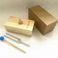 Aluminium alloy 432Hz tuning fork with integrated speaker in kraft paper packaging