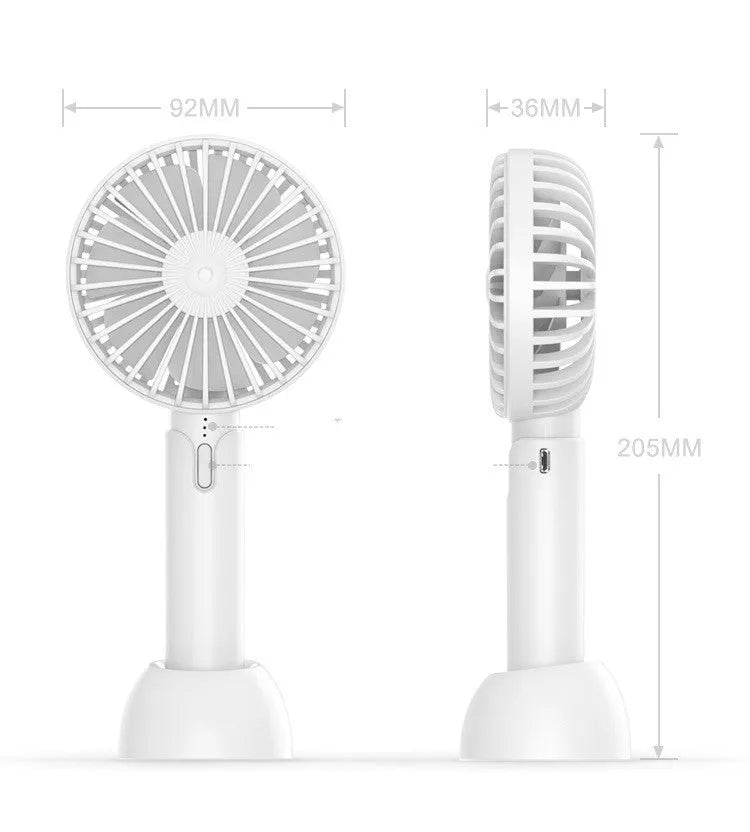 Blue mini silent USB desktop and handheld fan with three-speed control