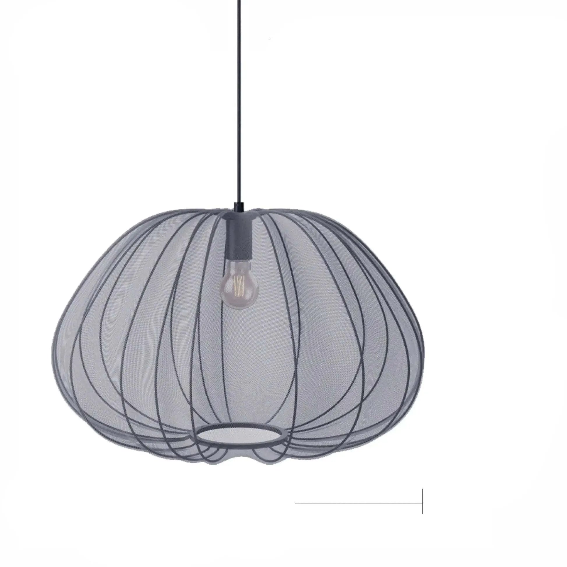 Japanese-style net pumpkin ceiling lamp in grey blue with branch design and LED lighting