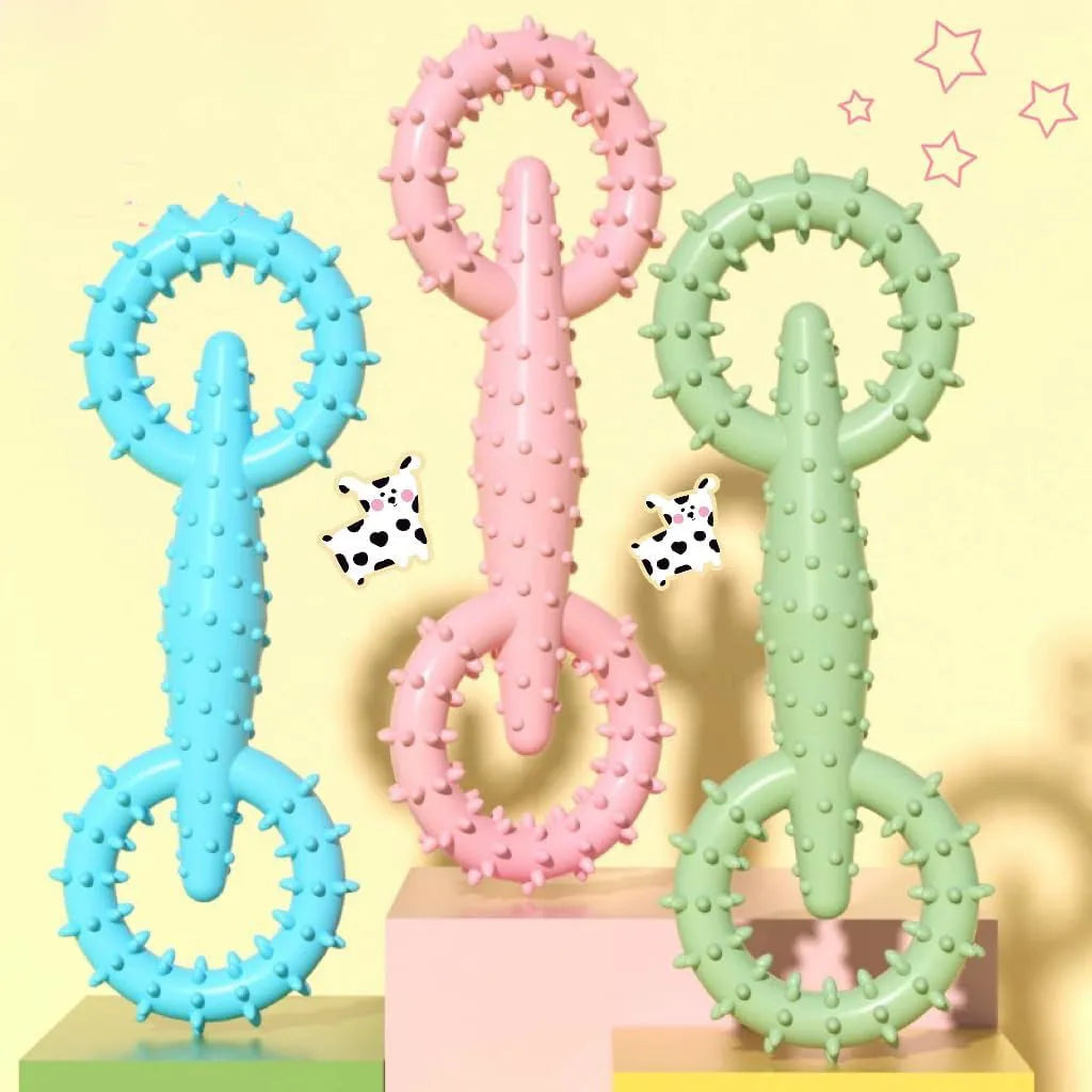 Blue TPR dog chew ring toy for puppy teething measuring 16cm diameter