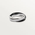 A silver couple ring with a U-shaped geometric design, shown in a choice of full diamond, half diamond, or no diamond settings.
