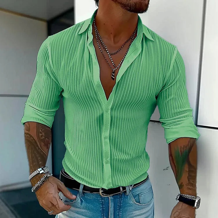 Men's striped cardigan shirt with long sleeves in loose fit British style design