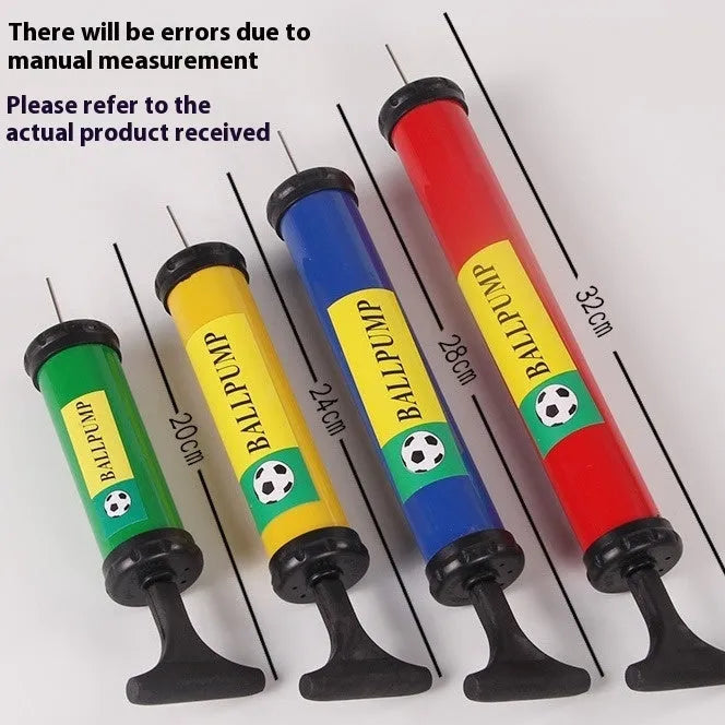 Mixed colour plastic manual pump for sports balls and balloons with portable cylinder design