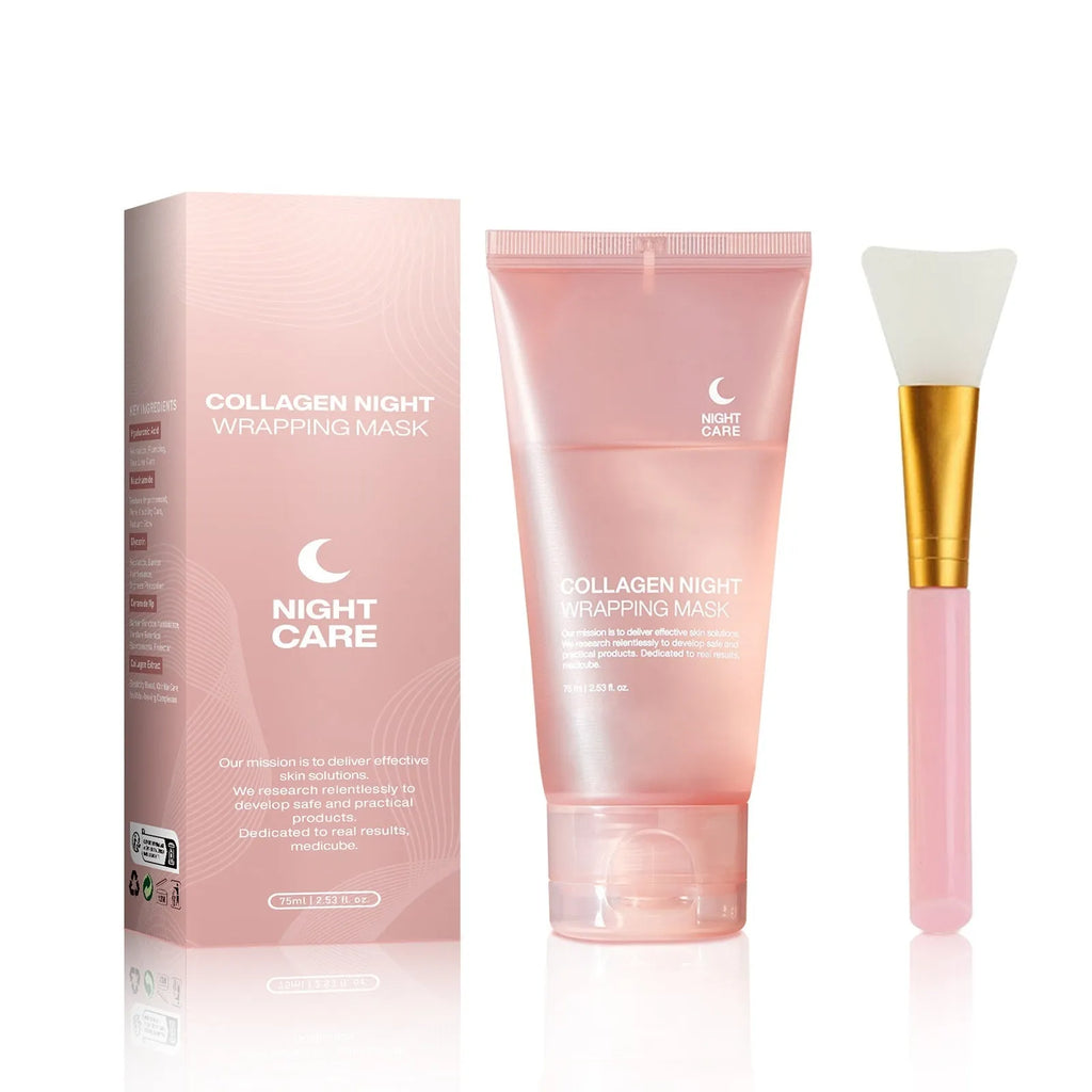 75ml collagen night face mask bottle with application brush for firming and hydration