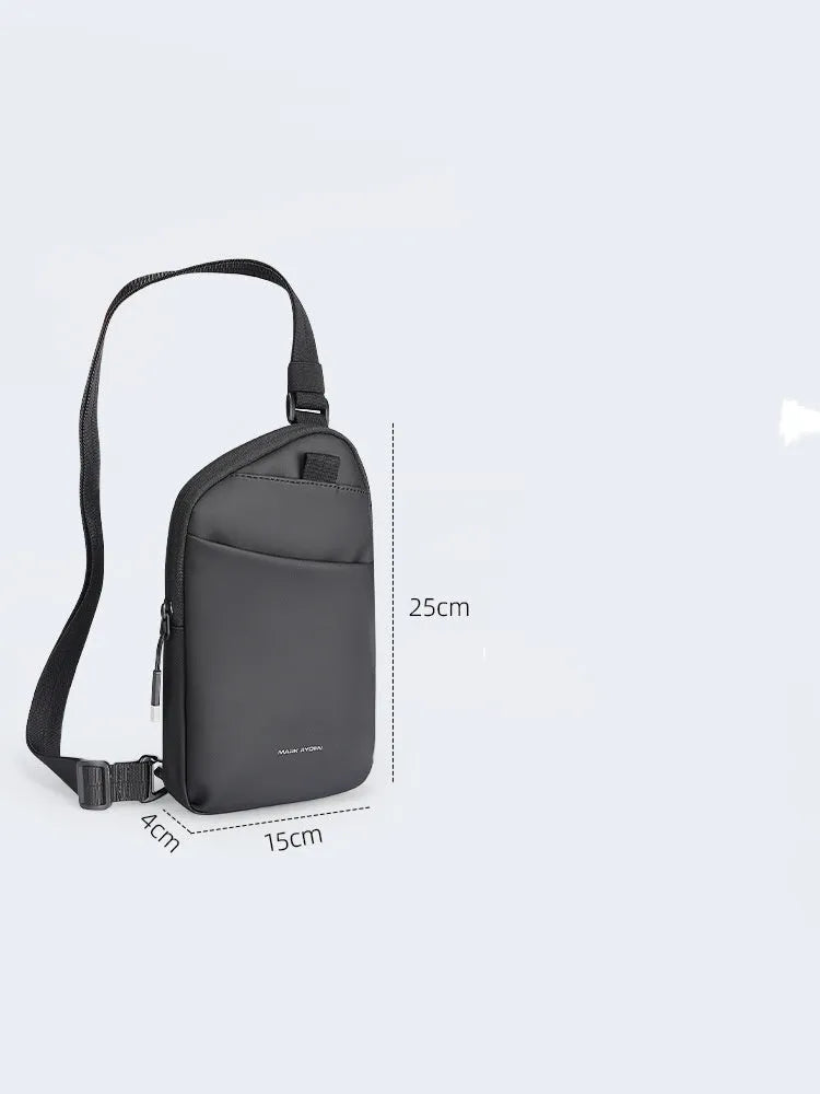 Men's elegant black Oxford cloth crossbody bag with sewing thread detail