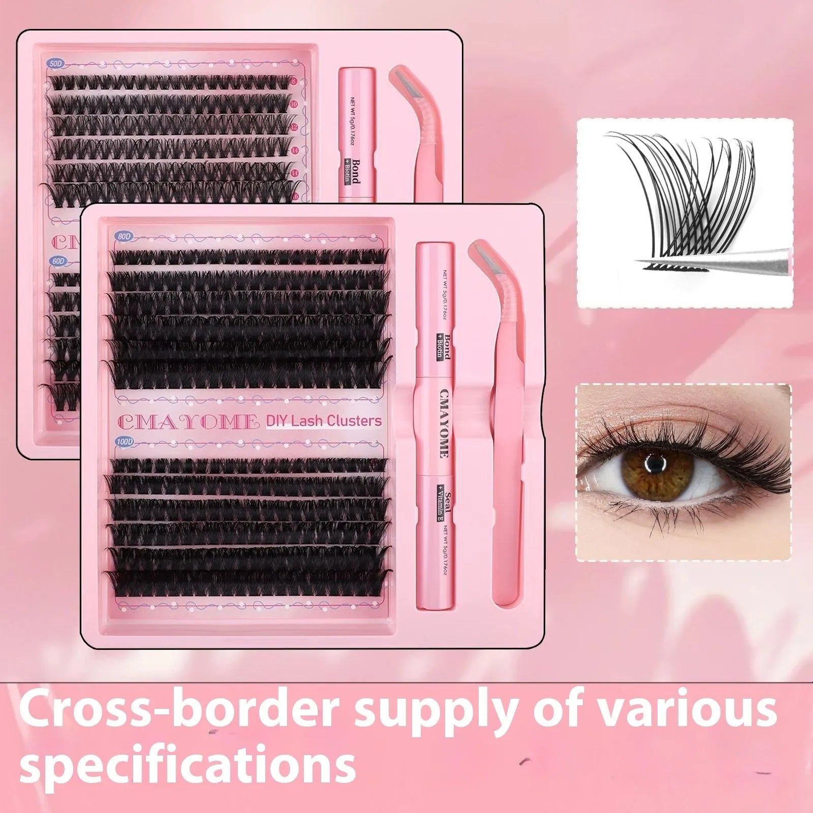 DIY single cluster false eyelashes set for individual application with artificial fibre construction