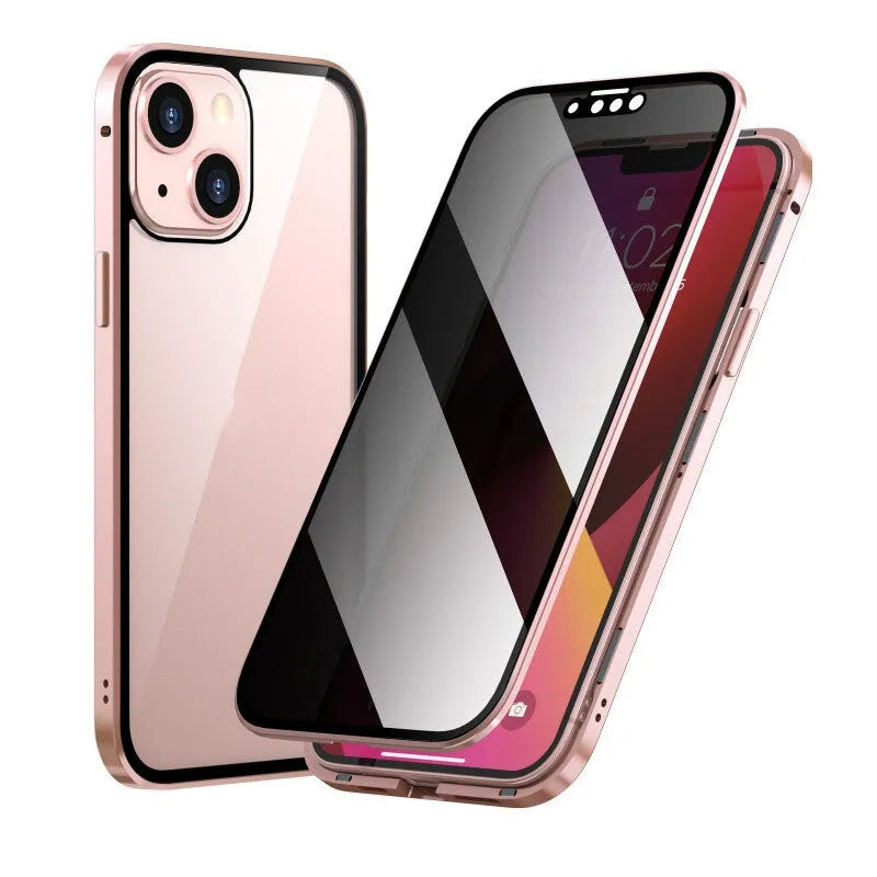 A solid-colour magnetic iPhone case with an integrated metal frame, shown in black, for use with magnetic car mounts.
