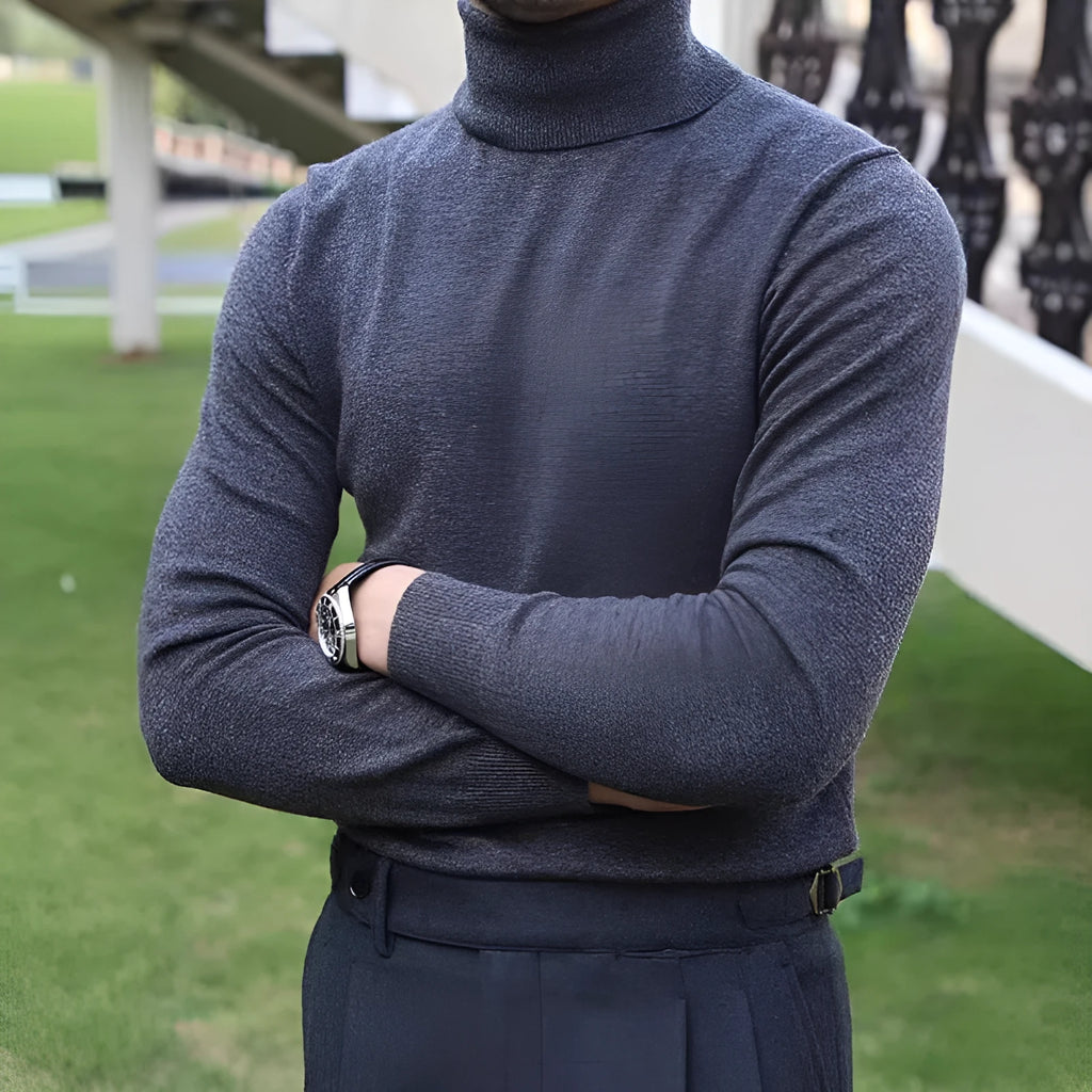 Men's cotton turtleneck sweater pullover in black, light business style long sleeves knitwear autumn winter