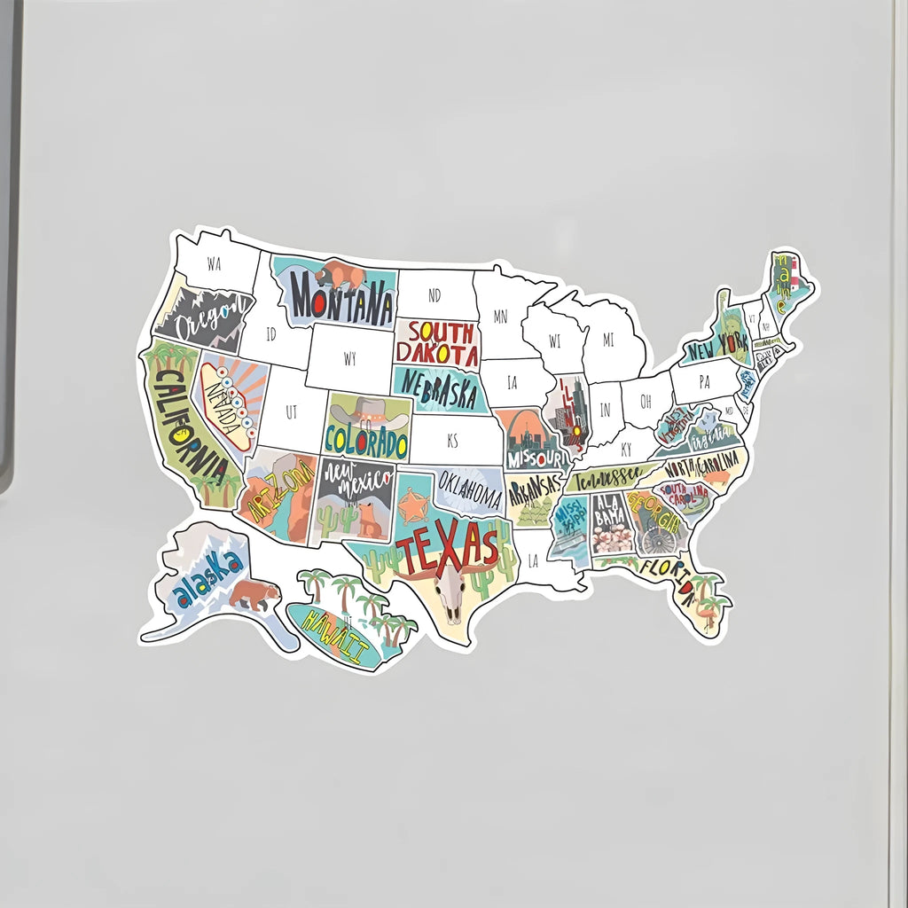 Travel-themed car sticker set with map graphics and vinyl lettering for vehicle decoration