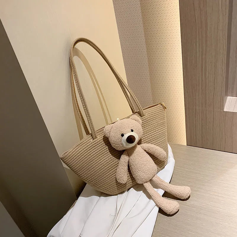 Cotton and linen woven bag with dumpling shape design and double shoulder straps in six colour options