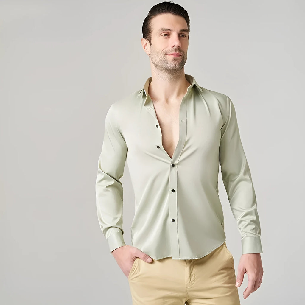 Men's stretch long sleeve work shirt in polyester available in multiple colours with Asian fit sizing