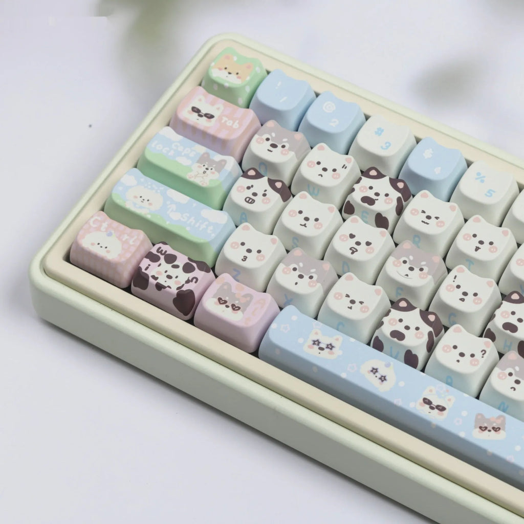 Colourful cat and puppy themed PBT sublimation keycap set for mechanical keyboards