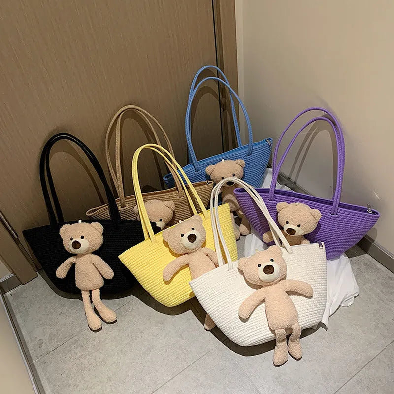 Cotton and linen woven bag with dumpling shape design and double shoulder straps in six colour options
