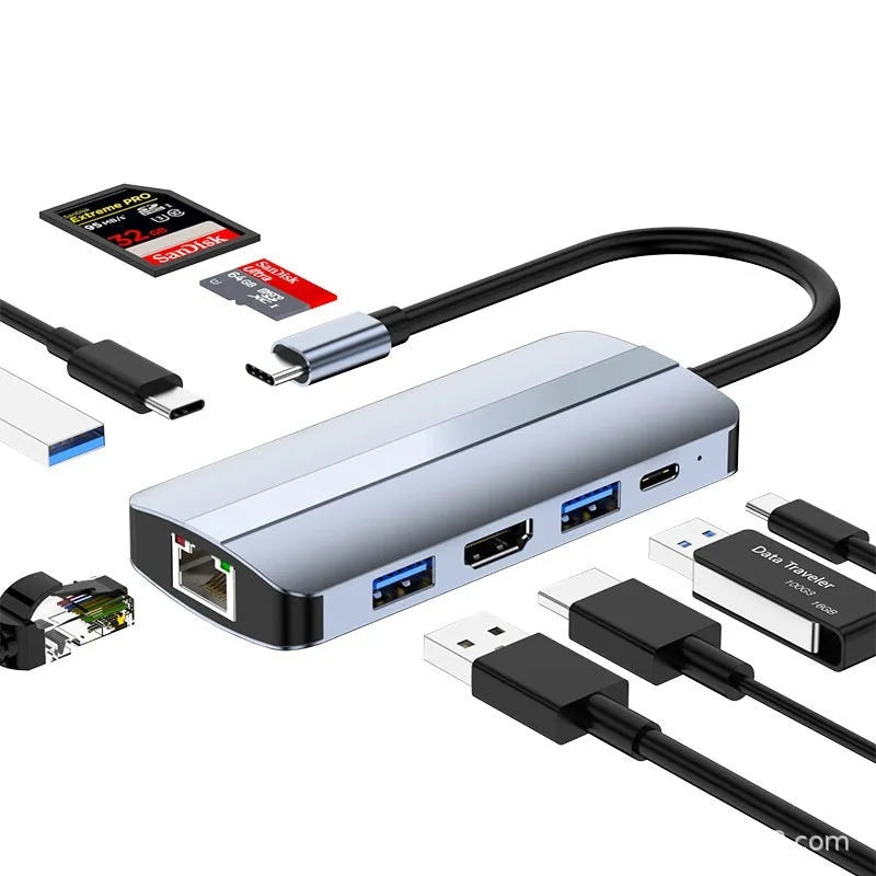 Type-C 7-in-1 expansion dock with HDMI port, USB 3.0 hub, and 15cm connecting cable