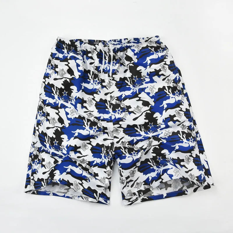 Men's floral printed swimming trunks with five-point design in quick-dry polyester material