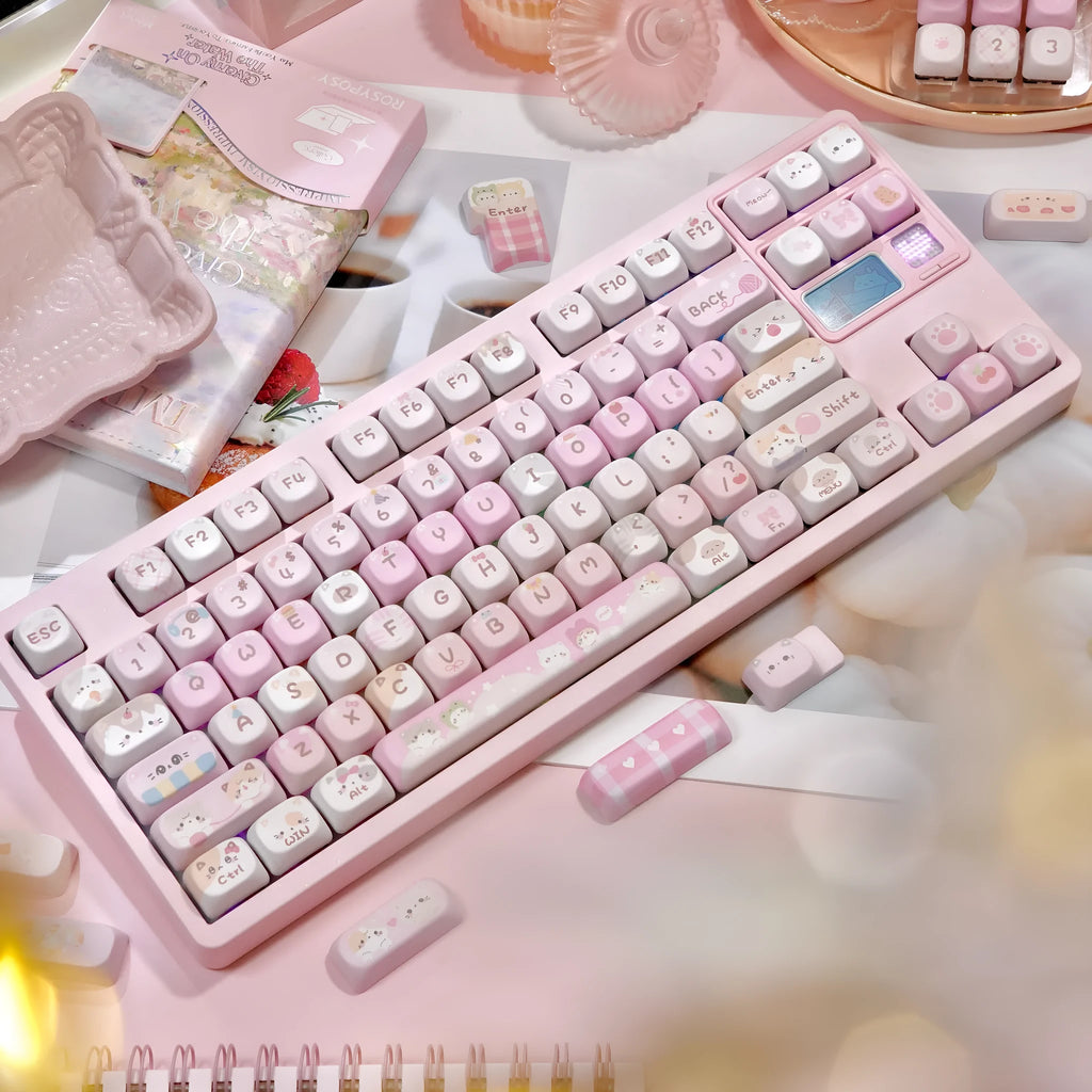 Pink MOA Height Full Five-sided Sublimation Key Caps with cartoon artwork on all surfaces for mechanical keyboards