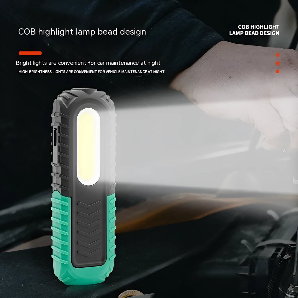 Black and green USB-charged auto repair work light with 6500K colour temperature for vehicle inspection
