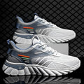 Men's white blue platform casual running shoes with cross shoulder straps and mesh upper