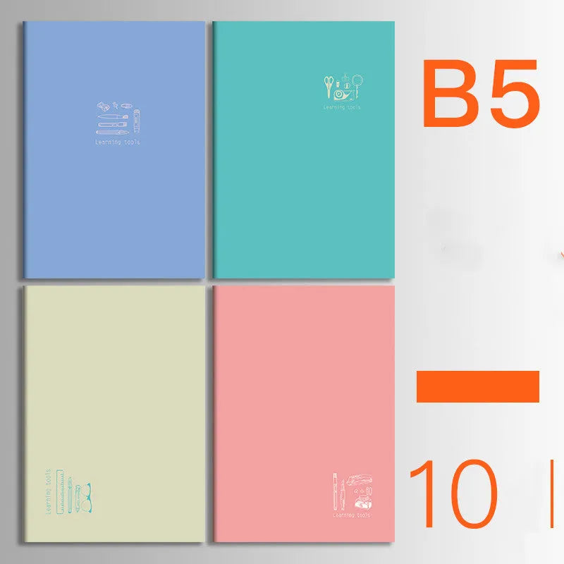 Set of 10 thread-bound softcover notebooks in various designs including kraft paper and printed patterns