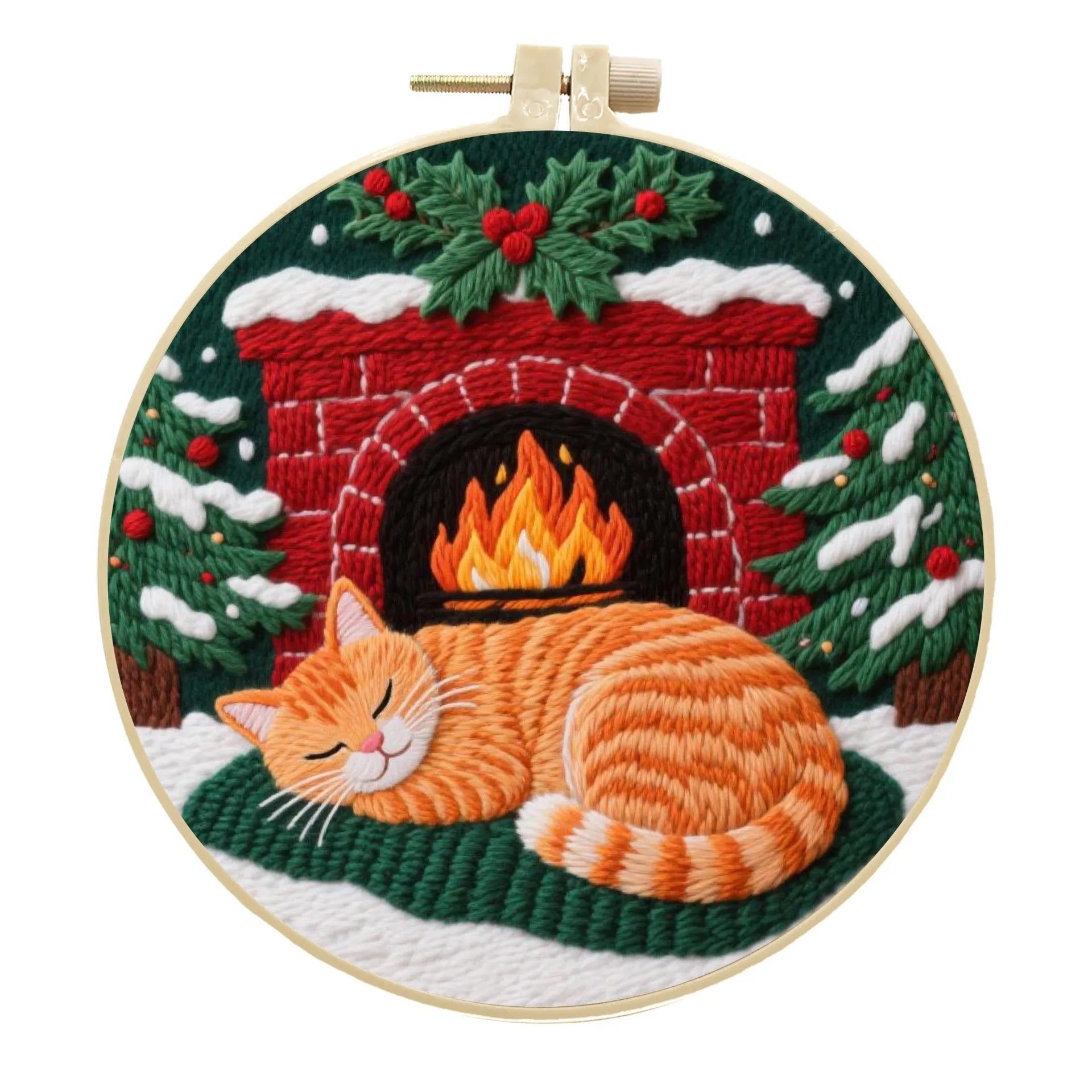Embroidery material package with cotton linen fabric, autumn fruit pattern, and imitation bamboo frame