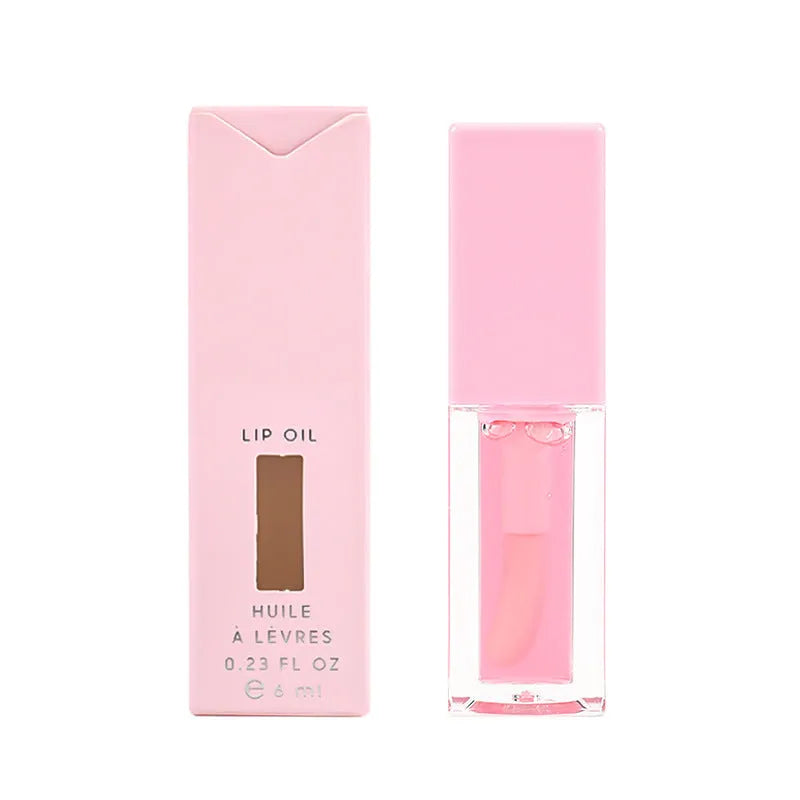 Women's transparent lip gloss tube in six fruit flavours with natural glossy finish