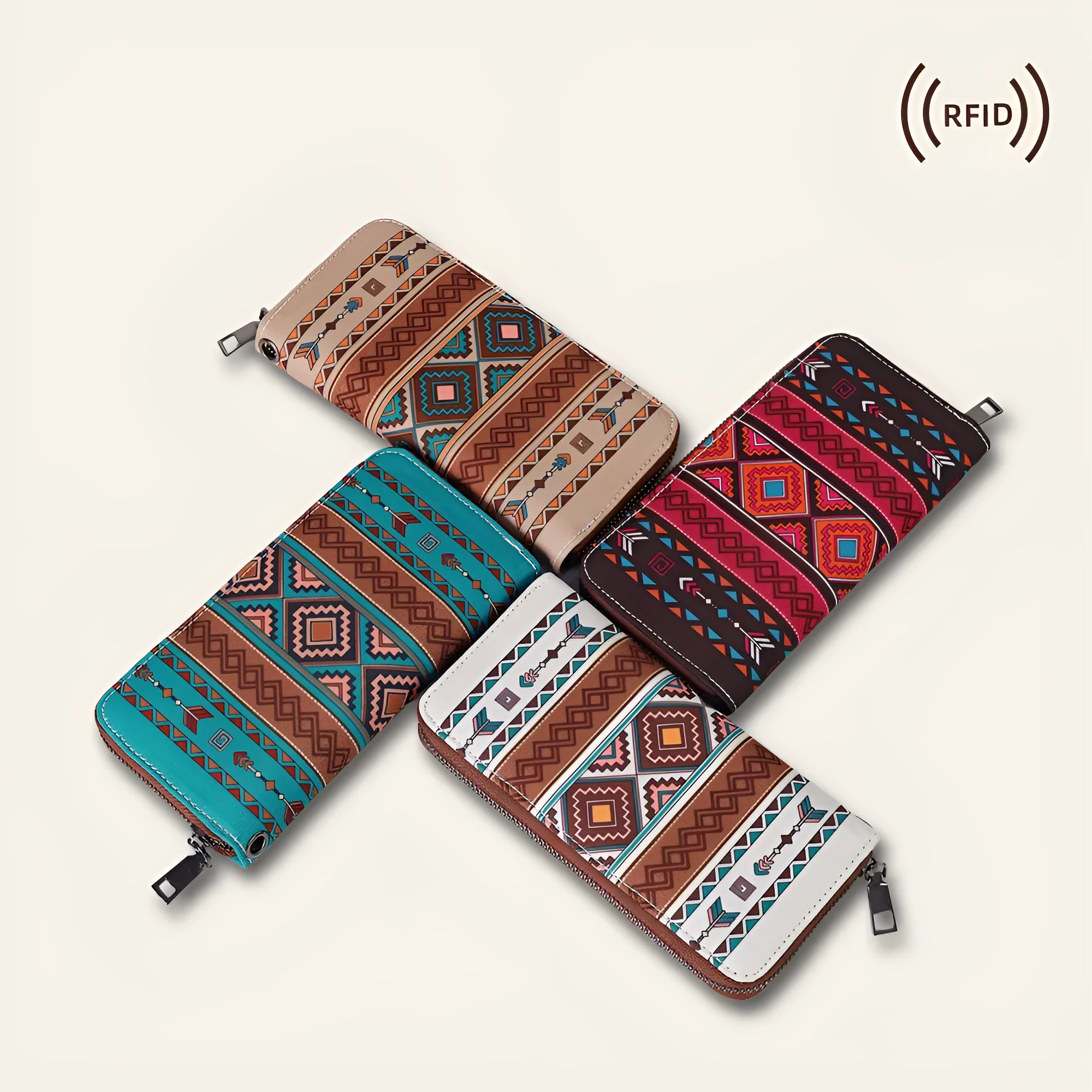 Bohemian stripe canvas RFID-blocking wallet in multiple colours with anti-theft protection