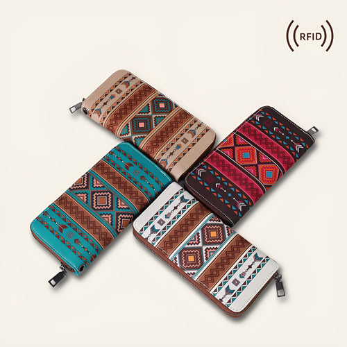 Bohemian stripe canvas RFID-blocking wallet in multiple colours with anti-theft protection