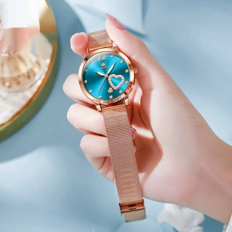 Women's mesh strap watch with 36mm alloy case in rose shell with choice of dial colours