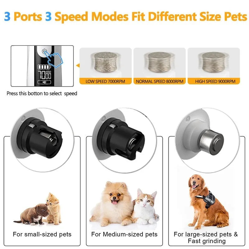 Electric dog nail trimmer with LED digital display and dust collection port