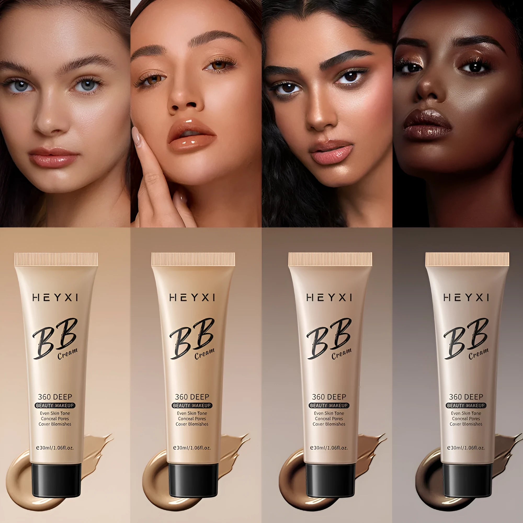 Waterproof BB cream in four shade options for natural skin tone matching
