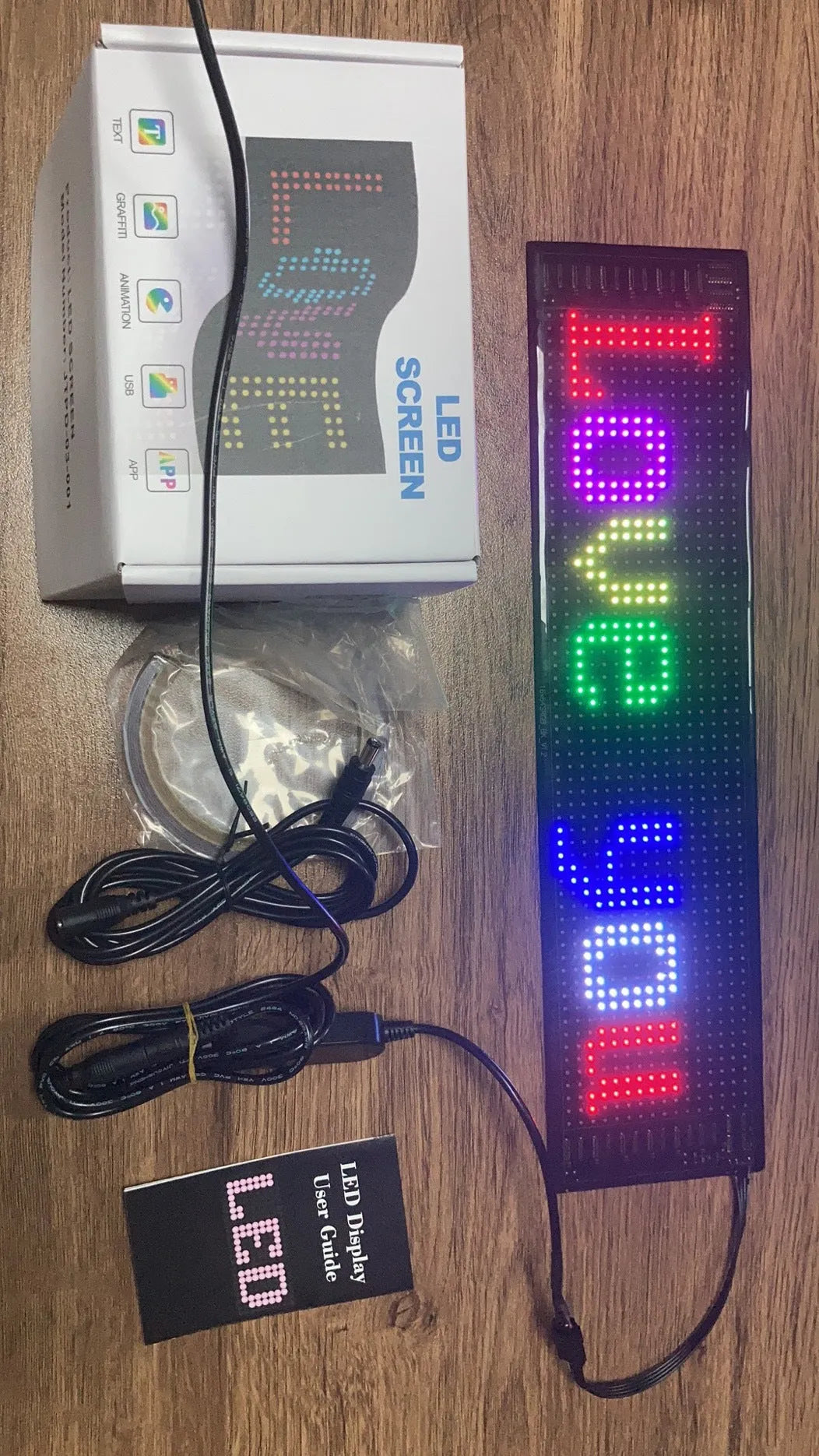 Flexible LED wireless soft screen with 37.2cm length and USB power for custom indoor scrolling display