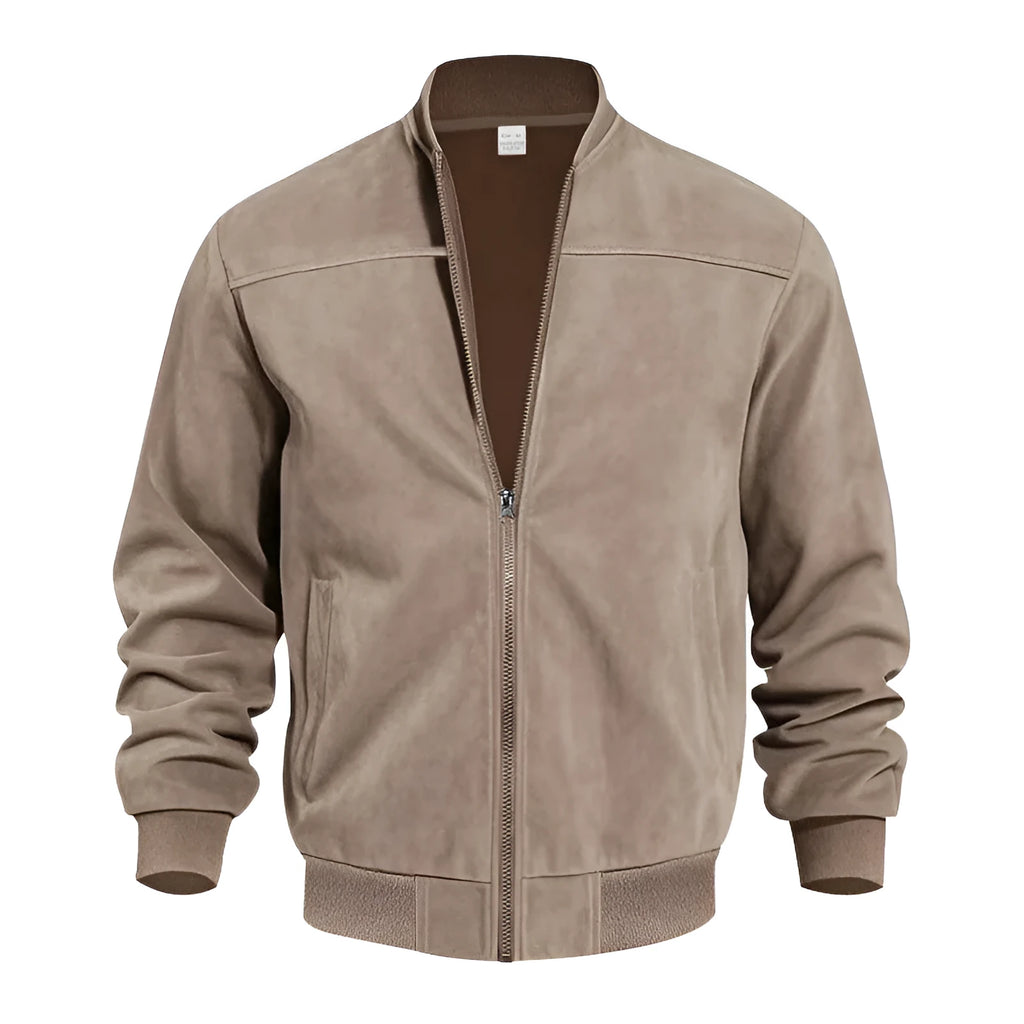 Men's plus size suede casual jacket in Army Green with zipper closure and regular fit.