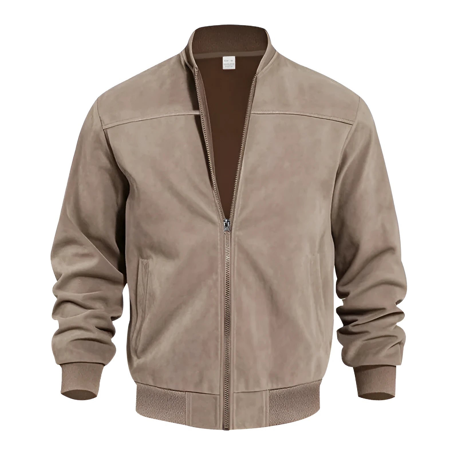 Men's plus size suede casual jacket in Army Green with zipper closure and regular fit.