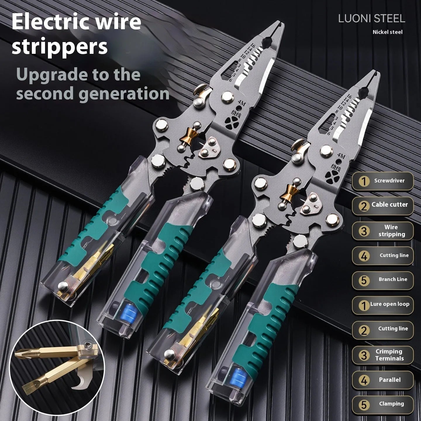 Thickened multi-functional electric pointed pliers wire stripper tool with rust prevention