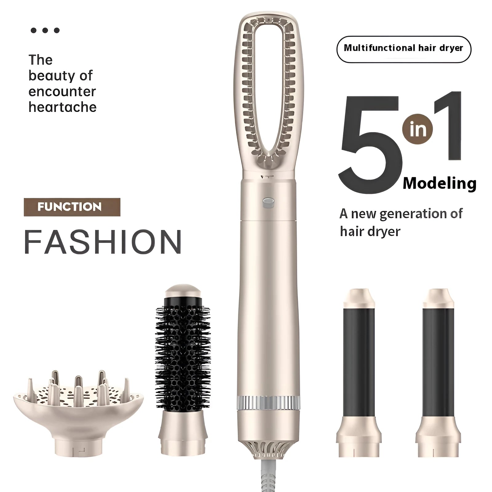 Champagne Gold five-in-one hot air comb hair curler and straightener, 1000W power rating