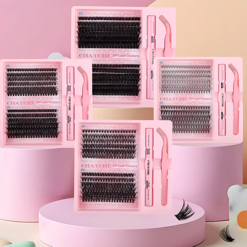 DIY single cluster false eyelashes set for individual application with artificial fibre construction