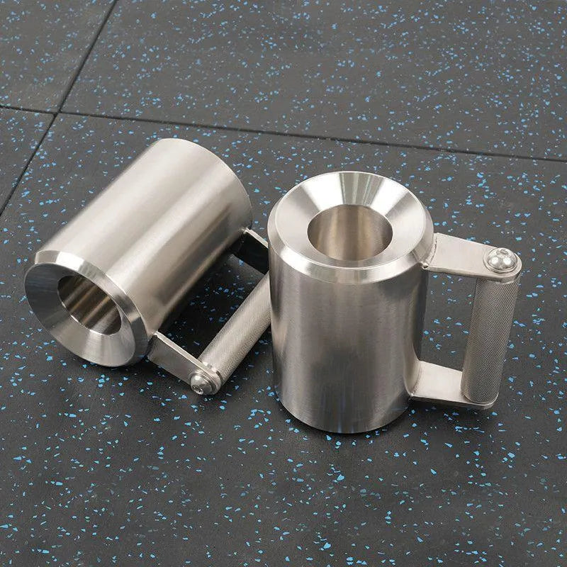 Silver stainless steel dumbbell cup weighing 8kg with cast iron core.