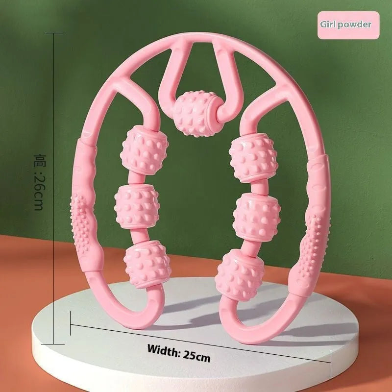 Ring clip leg massager roller with multiple wheels in macaron pink colour