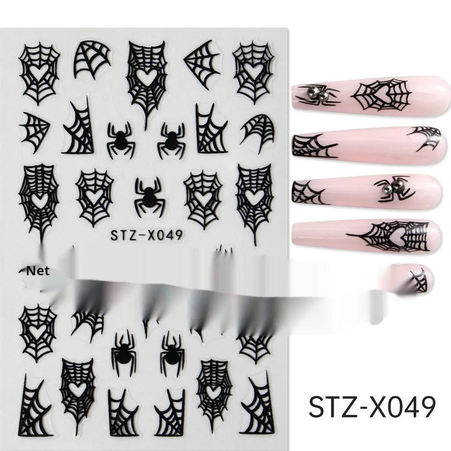 Sheet of black and silver stripe nail art stickers from a cartoon series for DIY manicures.