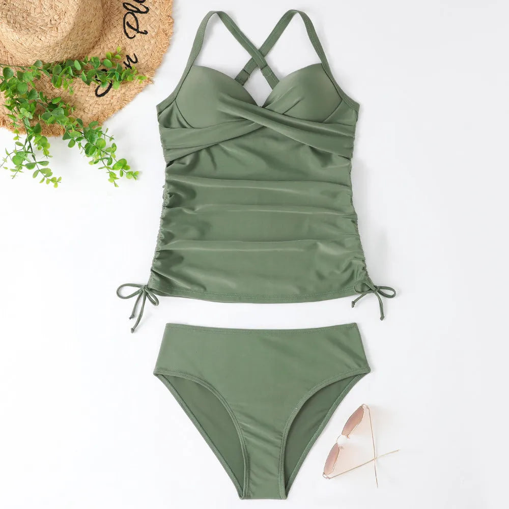 Women's separated nylon bikini set in slimming high-waist design for swimming