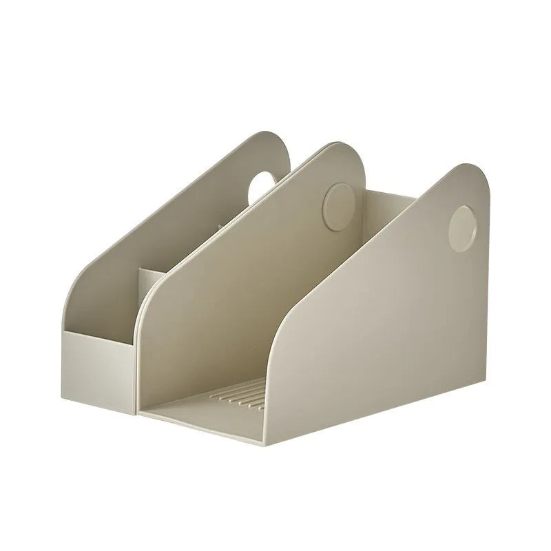 Desktop stationery storage box with two-tier grid design in milk coffee or ivory white colour